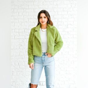 Faux Fur Green Jacket | Blue Blush